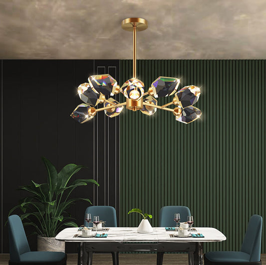 Modern Luxury Dome Irregular Crystal Blocks Copper LED Chandelier For Living Room