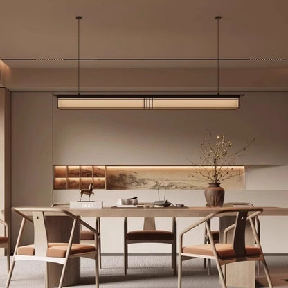 Traditional Chinese Long Strip Acrylic Lampshade Aluminum Iron LED Chandeliers Island Light For Dining Room