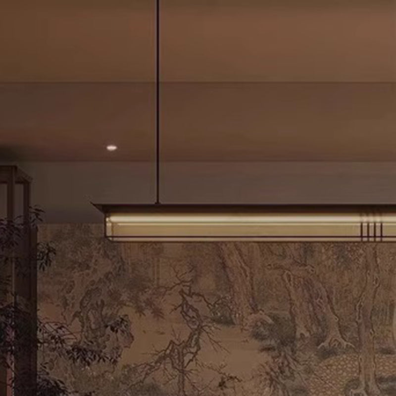Traditional Chinese Long Strip Acrylic Lampshade Aluminum Iron LED Chandeliers Island Light For Dining Room