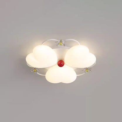 Contemporary Nordic Cream Flower Stitching Heart Ball Acrylic Iron PE LED Flush Mount Ceiling Light For Bedroom