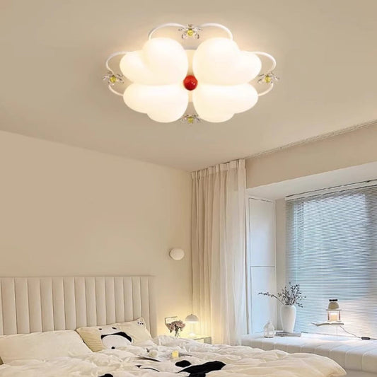Contemporary Nordic Cream Flower Stitching Heart Ball Acrylic Iron PE LED Flush Mount Ceiling Light For Bedroom