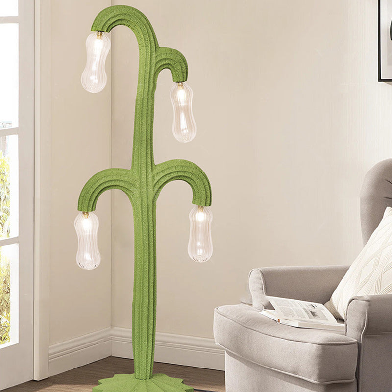 Contemporary Creative Cactus Resin Glass 4 - Light Standing Floor Lamp For Living Room