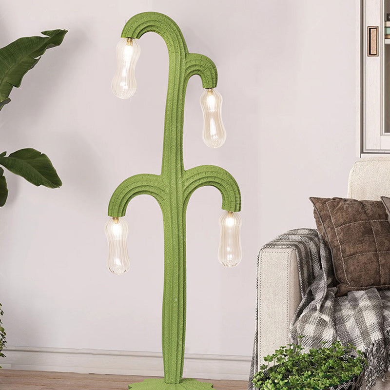 Contemporary Creative Cactus Resin Glass 4 - Light Standing Floor Lamp For Living Room