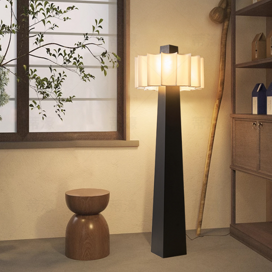 Traditional Japanese Fabric Lampshade Hardware Iron 4 - Light Standing Floor Lamp For Living Room