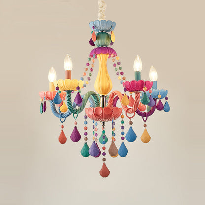 Contemporary Creative Macron Candle Shape Resin Iron Glass 5 - Light Chandeliers For Living Room