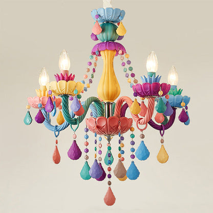 Contemporary Creative Macron Candle Shape Resin Iron Glass 5 - Light Chandeliers For Living Room