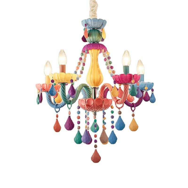 Contemporary Creative Macron Candle Shape Resin Iron Glass 5 - Light Chandeliers For Living Room