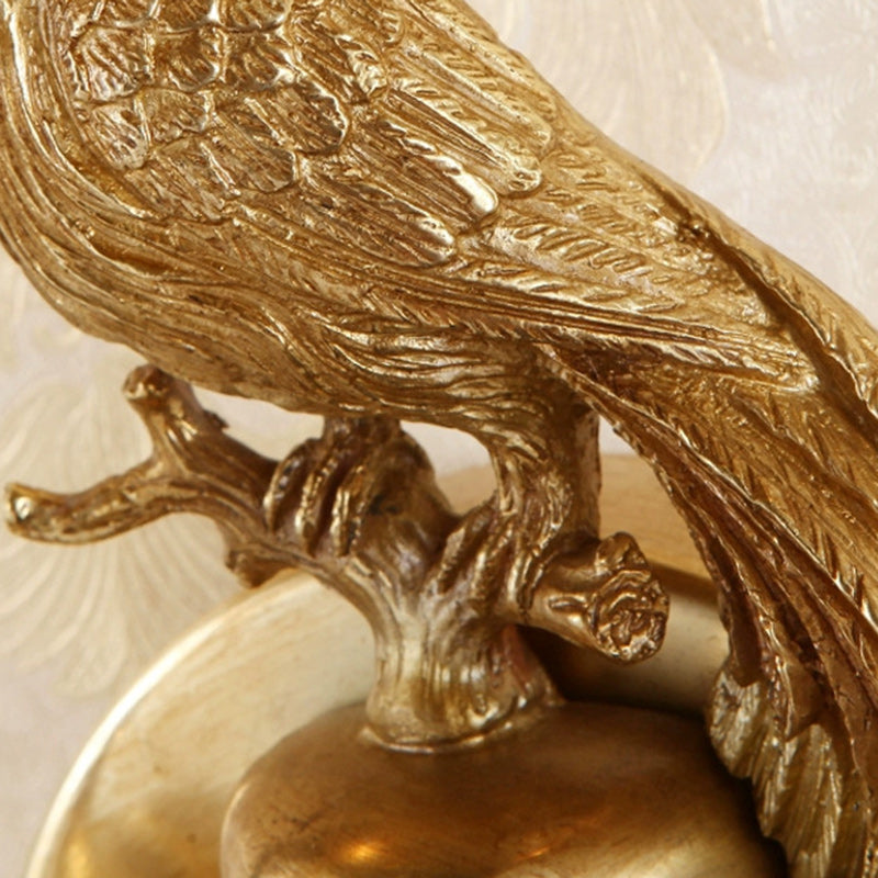 Traditional French Phoenix Full Copper Fabric Lampshade Crystal 2 - Light Wall Sconce Lamp For Living Room