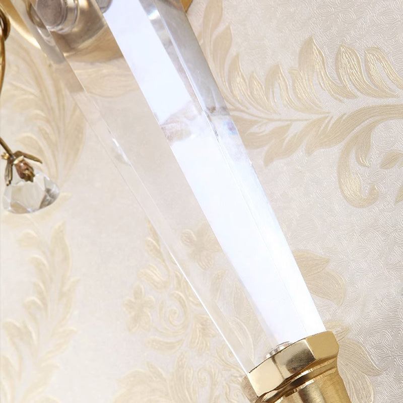 Traditional French Phoenix Full Copper Fabric Lampshade Crystal 2 - Light Wall Sconce Lamp For Living Room