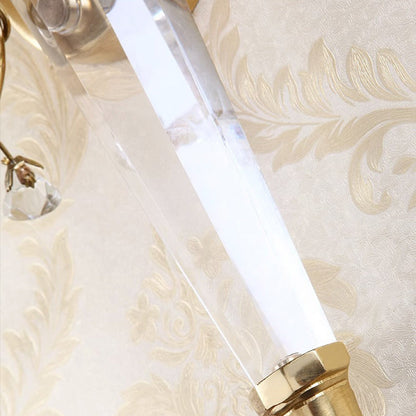 Traditional French Phoenix Full Copper Fabric Lampshade Crystal 2 - Light Wall Sconce Lamp For Living Room