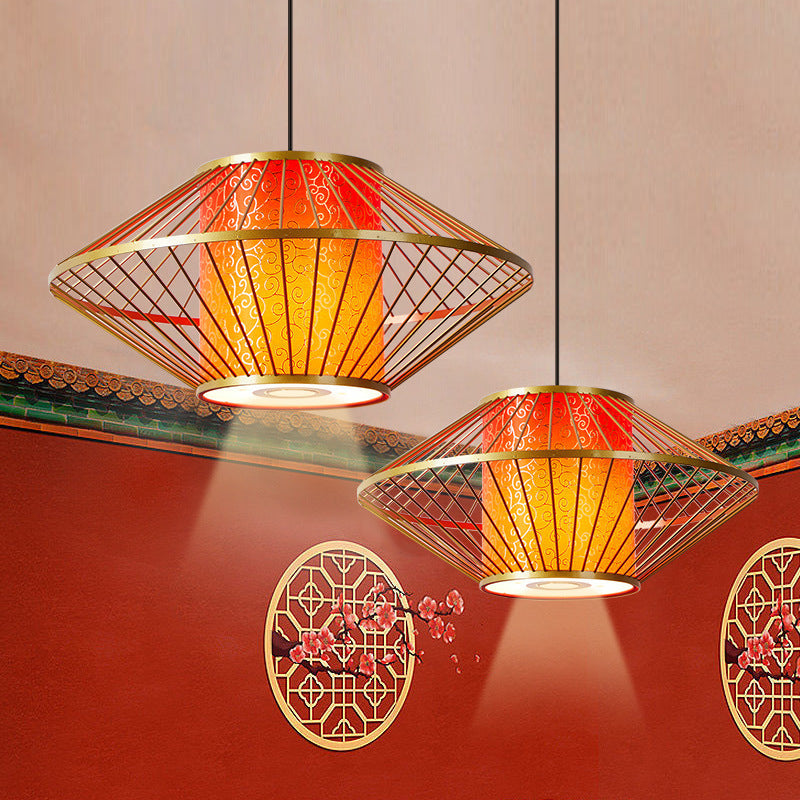 Traditional Chinese Cylinder Pattern Fabric Lampshade Iron 1 - Light Chandeliers For Dining Room