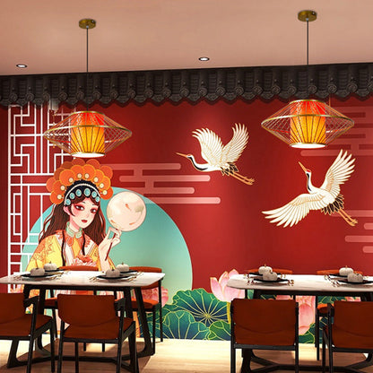 Traditional Chinese Cylinder Pattern Fabric Lampshade Iron 1 - Light Chandeliers For Dining Room