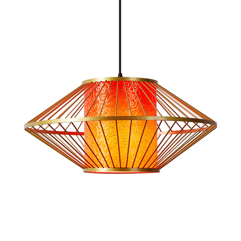 Traditional Chinese Cylinder Pattern Fabric Lampshade Iron 1 - Light Chandeliers For Dining Room