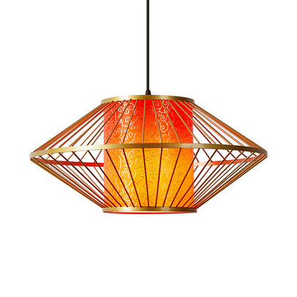 Traditional Chinese Cylinder Pattern Fabric Lampshade Iron 1 - Light Chandeliers For Dining Room