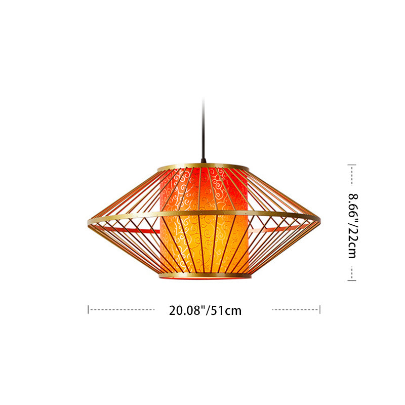 Traditional Chinese Cylinder Pattern Fabric Lampshade Iron 1 - Light Chandeliers For Dining Room