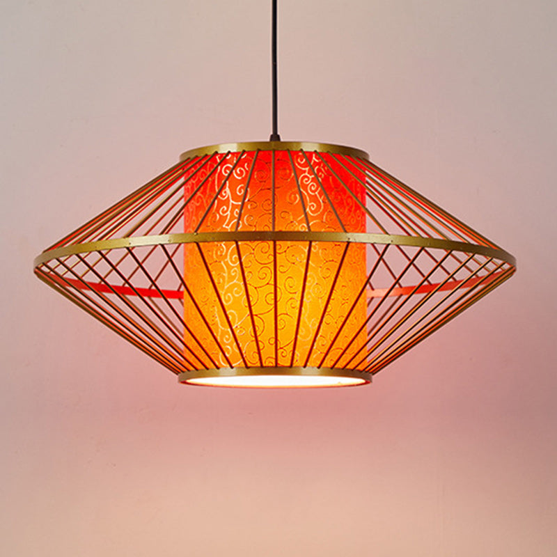 Traditional Chinese Cylinder Pattern Fabric Lampshade Iron 1 - Light Chandeliers For Dining Room
