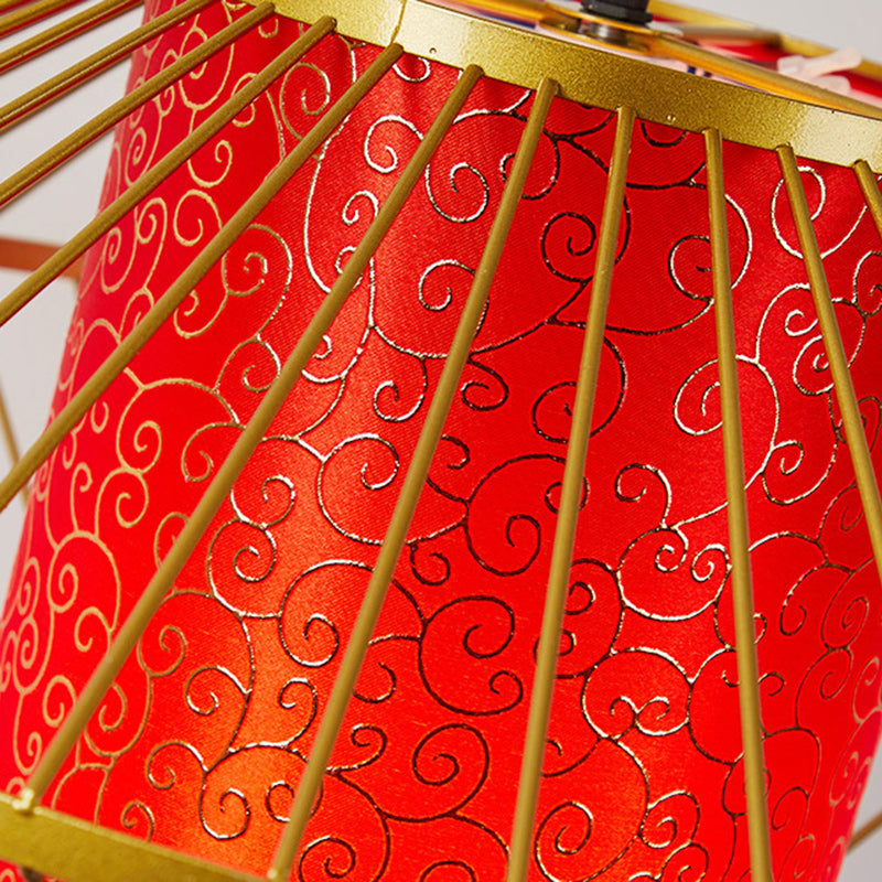 Traditional Chinese Cylinder Pattern Fabric Lampshade Iron 1 - Light Chandeliers For Dining Room