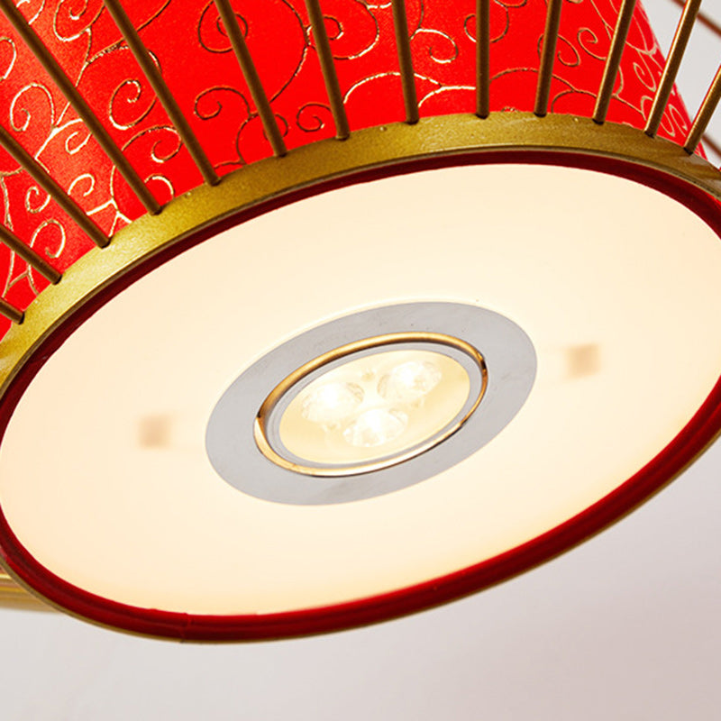 Traditional Chinese Cylinder Pattern Fabric Lampshade Iron 1 - Light Chandeliers For Dining Room