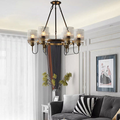 Contemporary Industrial Transparent Cylindrical Glass Lampshade Iron 6/8 - Light Chandelier For Living Room