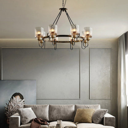 Contemporary Industrial Transparent Cylindrical Glass Lampshade Iron 6/8 - Light Chandelier For Living Room