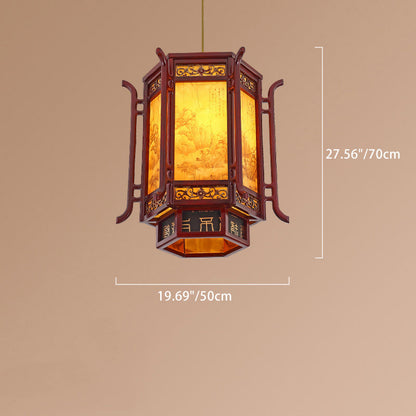 Traditional Chinese Lantern Shape Pine Imitation Sheepskin Lampshade 1 - Light Chandeliers For Dining Room