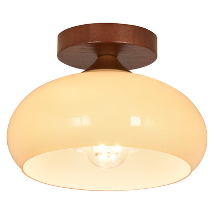 Contemporary Nordic Dome Semicircle Iron Solid Wood Glass 1 - Light Semi-Flush Mount Ceiling Light For Hallways