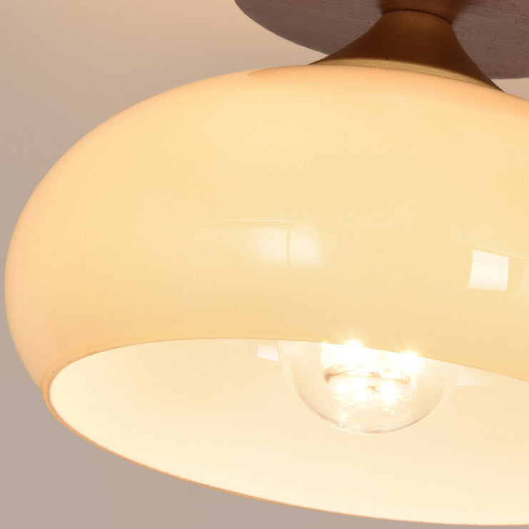 Contemporary Nordic Dome Semicircle Iron Solid Wood Glass 1 - Light Semi-Flush Mount Ceiling Light For Hallways