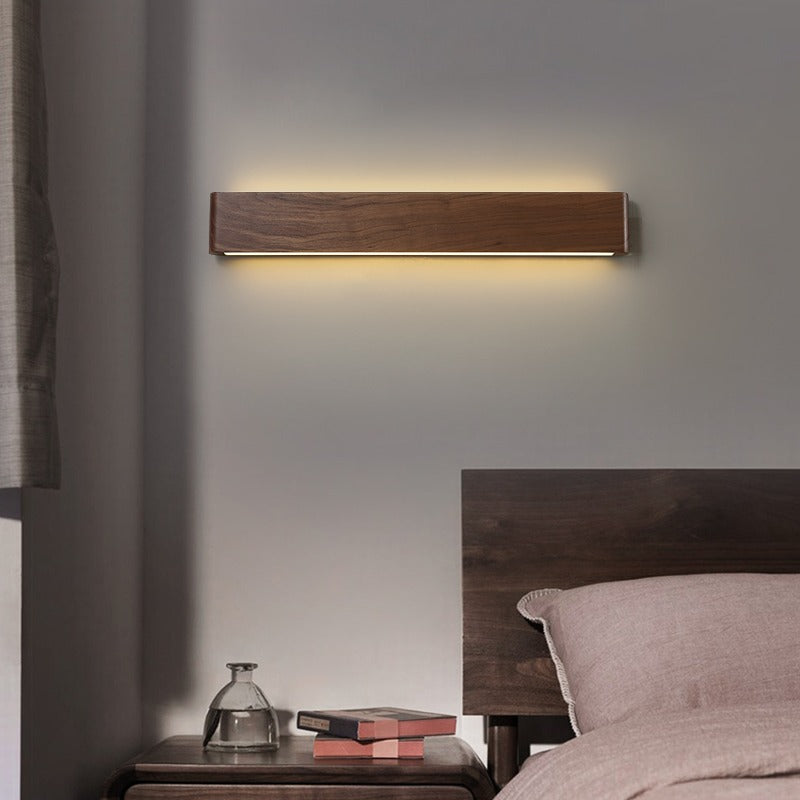 مصباح حائط LED بتصميم عصري بسيط على شكل شريط مستطيل من الألومنيوم والجوز لغرفة المعيشة 