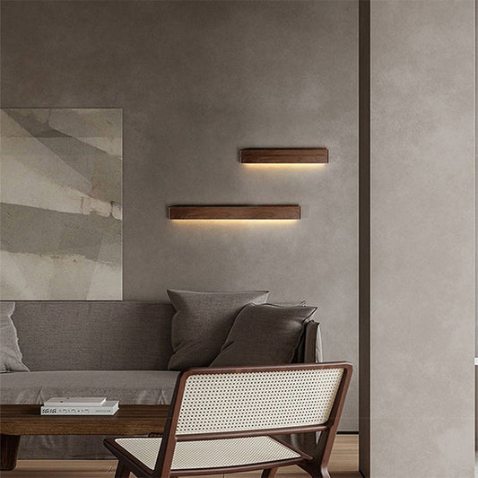 مصباح حائط LED بتصميم عصري بسيط على شكل شريط مستطيل من الألومنيوم والجوز لغرفة المعيشة 