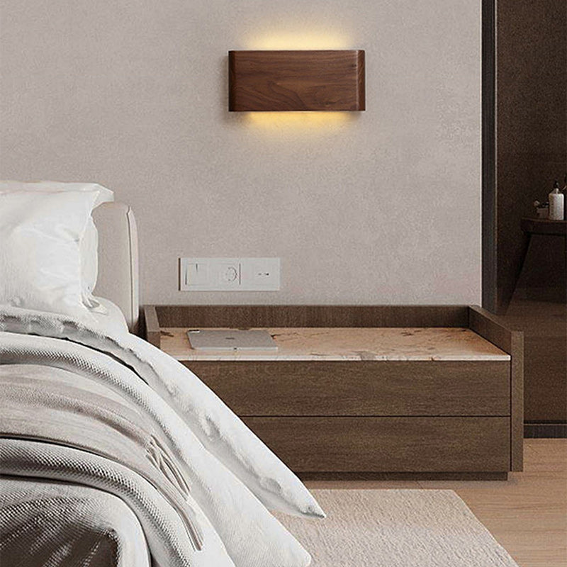مصباح حائط LED بتصميم عصري بسيط على شكل شريط مستطيل من الألومنيوم والجوز لغرفة المعيشة 
