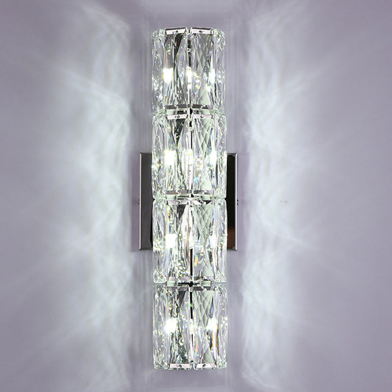 Modern Luxury Cylinder Stainless Steel Crystal Lampshade 2/4/6 - Light Wall Sconce Lamp For Bedroom