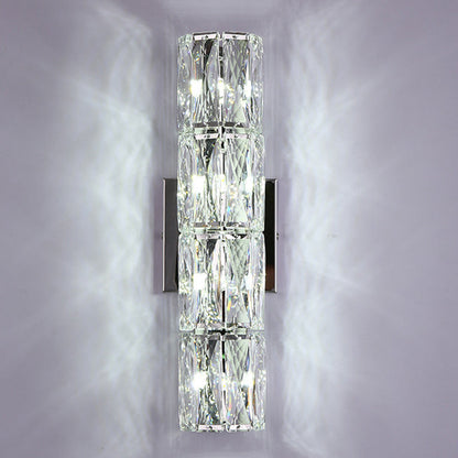 Modern Luxury Cylinder Stainless Steel Crystal Lampshade 2/4/6 - Light Wall Sconce Lamp For Bedroom