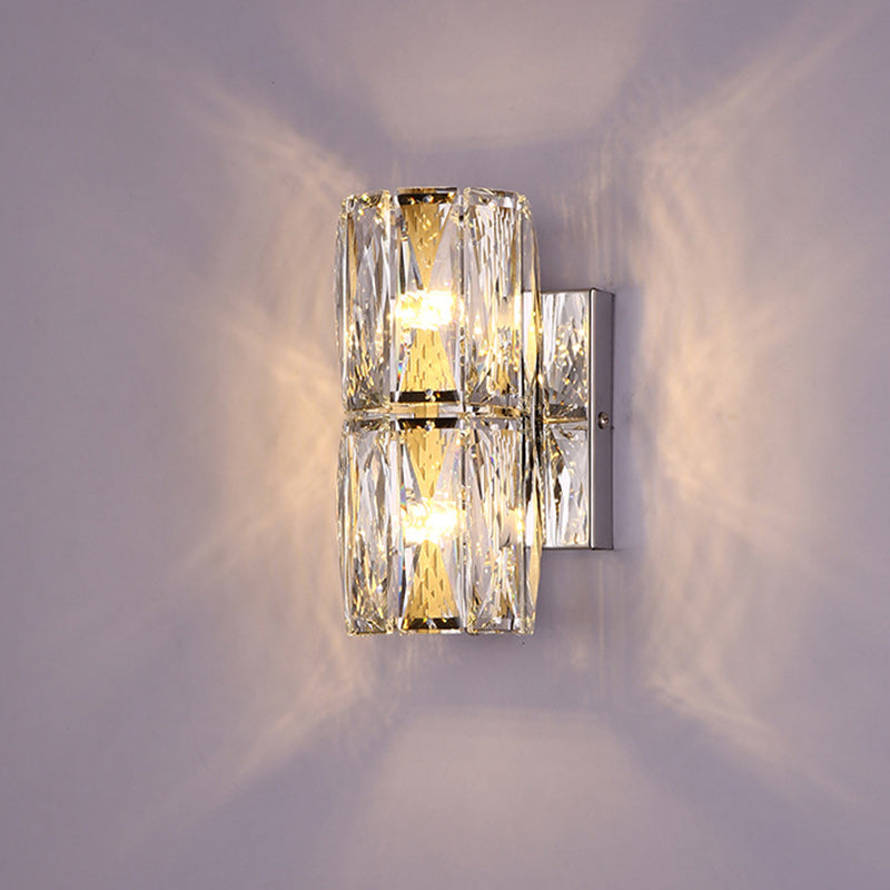 Modern Luxury Cylinder Stainless Steel Crystal Lampshade 2/4/6 - Light Wall Sconce Lamp For Bedroom