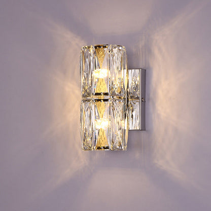 Modern Luxury Cylinder Stainless Steel Crystal Lampshade 2/4/6 - Light Wall Sconce Lamp For Bedroom