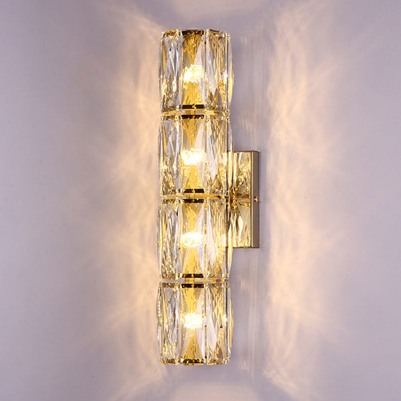 Modern Luxury Cylinder Stainless Steel Crystal Lampshade 2/4/6 - Light Wall Sconce Lamp For Bedroom