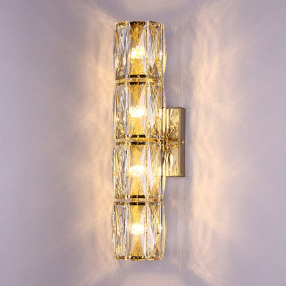 Modern Luxury Cylinder Stainless Steel Crystal Lampshade 2/4/6 - Light Wall Sconce Lamp For Bedroom