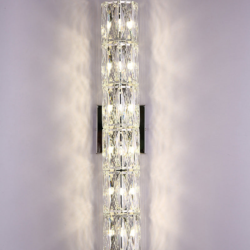 Modern Luxury Cylinder Stainless Steel Crystal Lampshade 2/4/6 - Light Wall Sconce Lamp For Bedroom