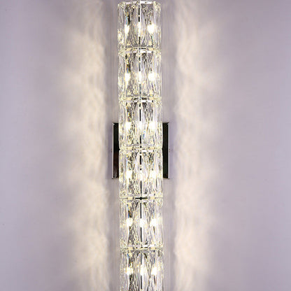 Modern Luxury Cylinder Stainless Steel Crystal Lampshade 2/4/6 - Light Wall Sconce Lamp For Bedroom