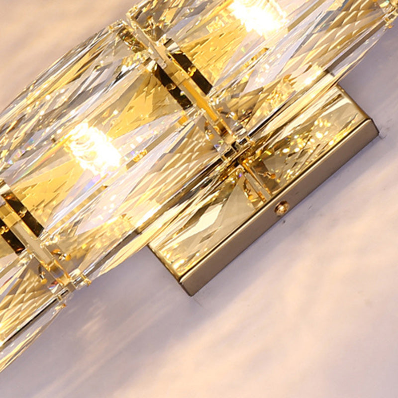 Modern Luxury Cylinder Stainless Steel Crystal Lampshade 2/4/6 - Light Wall Sconce Lamp For Bedroom