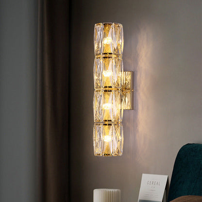 Modern Luxury Cylinder Stainless Steel Crystal Lampshade 2/4/6 - Light Wall Sconce Lamp For Bedroom