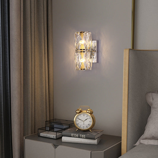 Modern Luxury Cylinder Stainless Steel Crystal Lampshade 2/4/6 - Light Wall Sconce Lamp For Bedroom