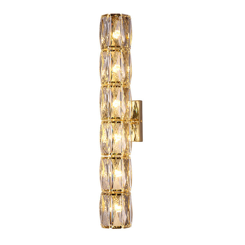 Modern Luxury Cylinder Stainless Steel Crystal Lampshade 2/4/6 - Light Wall Sconce Lamp For Bedroom