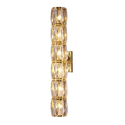 Modern Luxury Cylinder Stainless Steel Crystal Lampshade 2/4/6 - Light Wall Sconce Lamp For Bedroom