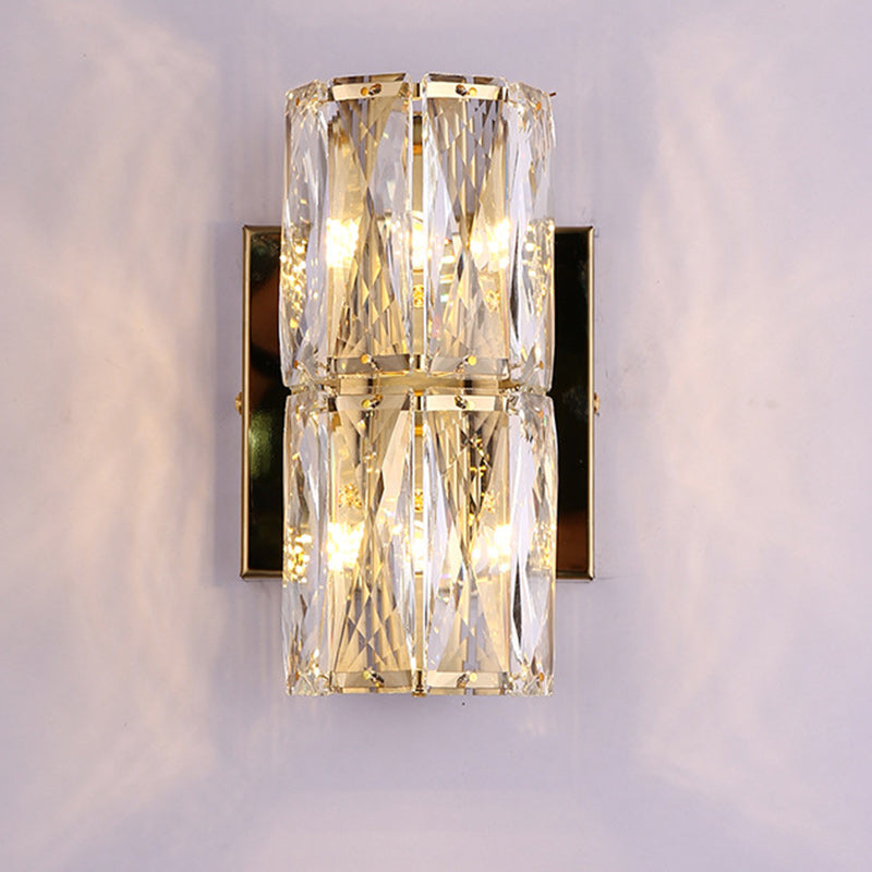 Modern Luxury Cylinder Stainless Steel Crystal Lampshade 2/4/6 - Light Wall Sconce Lamp For Bedroom