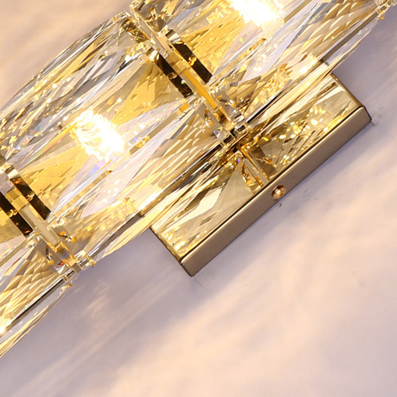 Modern Luxury Cylinder Stainless Steel Crystal Lampshade 2/4/6 - Light Wall Sconce Lamp For Bedroom
