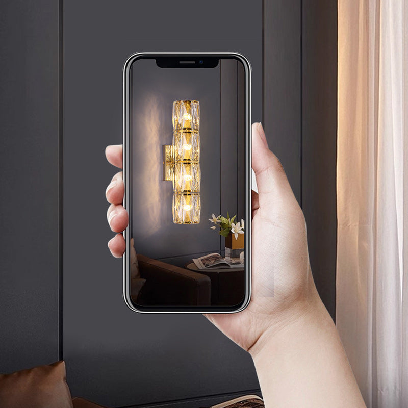 Modern Luxury Cylinder Stainless Steel Crystal Lampshade 2/4/6 - Light Wall Sconce Lamp For Bedroom