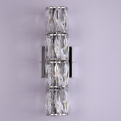 Modern Luxury Cylinder Stainless Steel Crystal Lampshade 2/4/6 - Light Wall Sconce Lamp For Bedroom