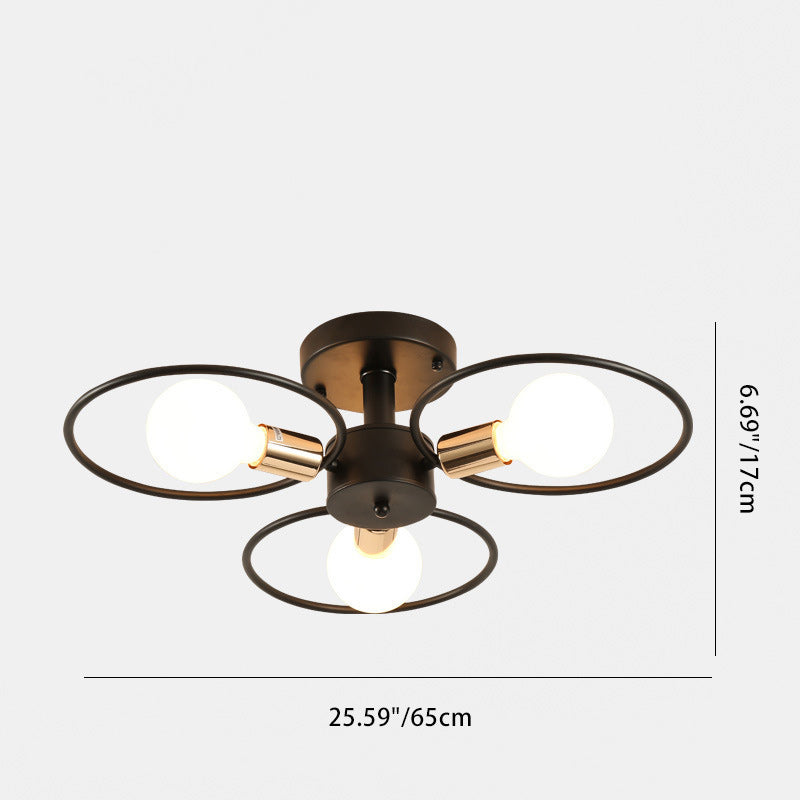 Contemporary Nordic Dome Round Iron Glass 3/6 - Light Semi-Flush Mount Ceiling Light For Bedroom