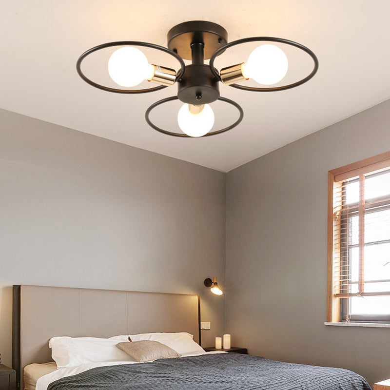 Contemporary Nordic Dome Round Iron Glass 3/6 - Light Semi-Flush Mount Ceiling Light For Bedroom