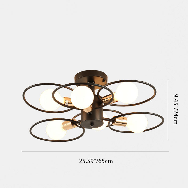Contemporary Nordic Dome Round Iron Glass 3/6 - Light Semi-Flush Mount Ceiling Light For Bedroom